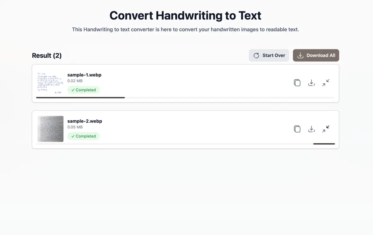 Handwriting to Text Converter Process Screen